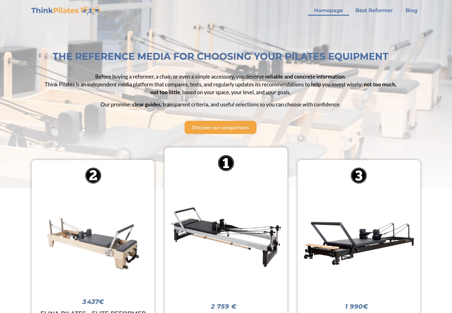 Think Pilates website screenshot