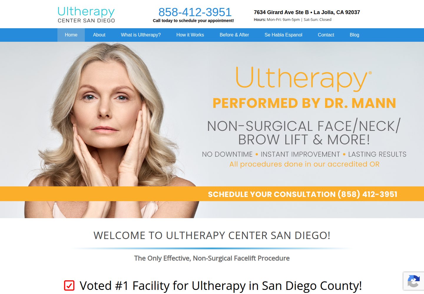 Ultherapy Center San Diego website screenshot