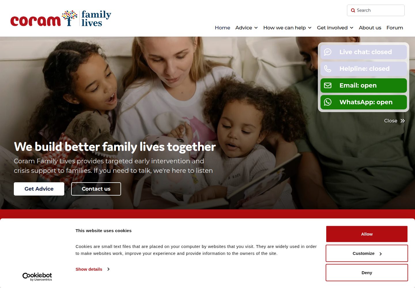 Coram Family Lives website screenshot