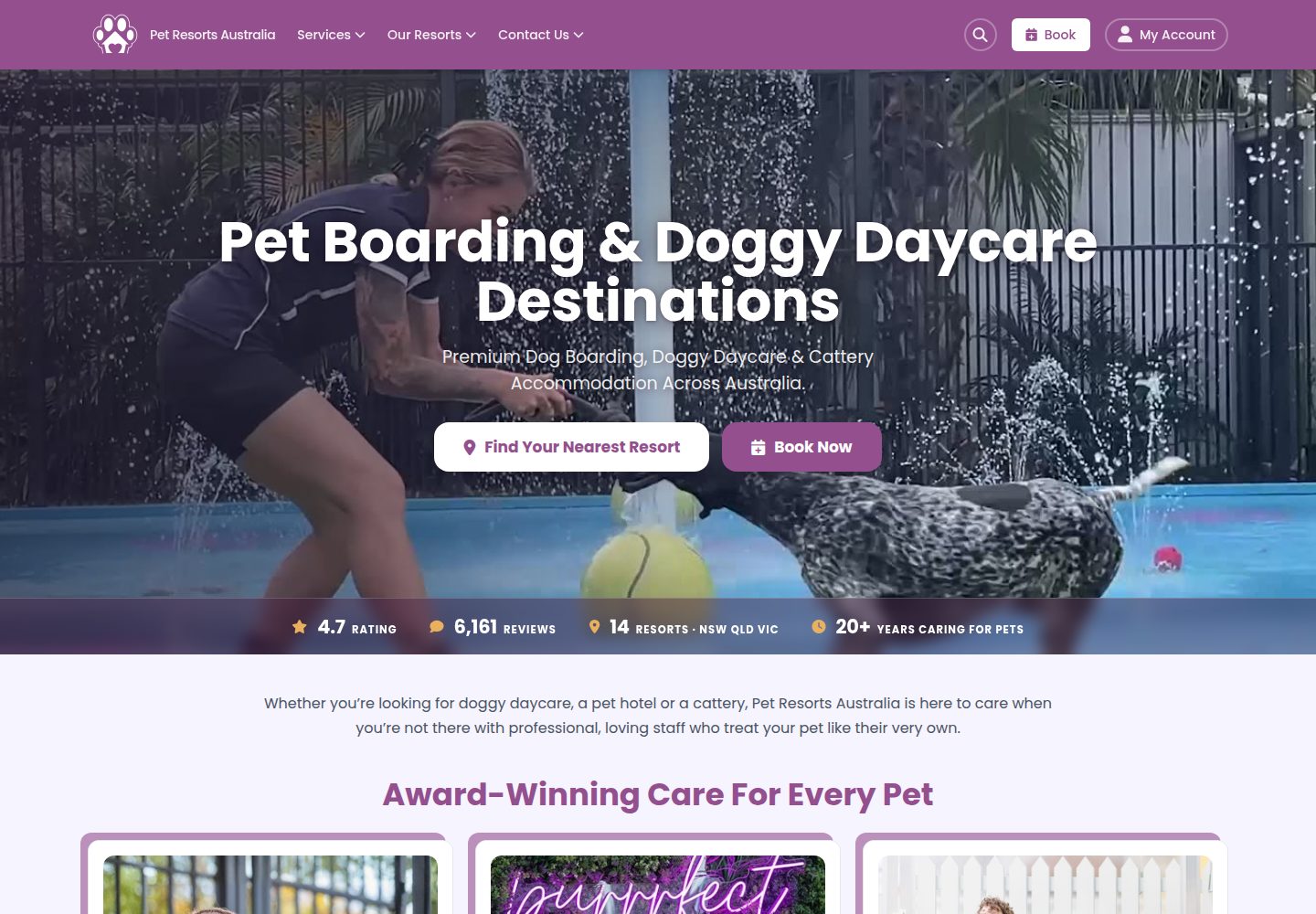 Pet Resorts Australia website screenshot
