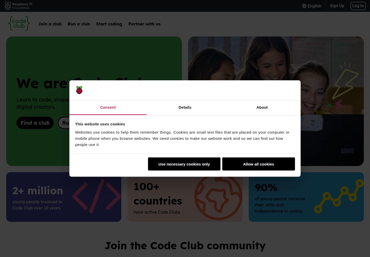 Code Club website screenshot