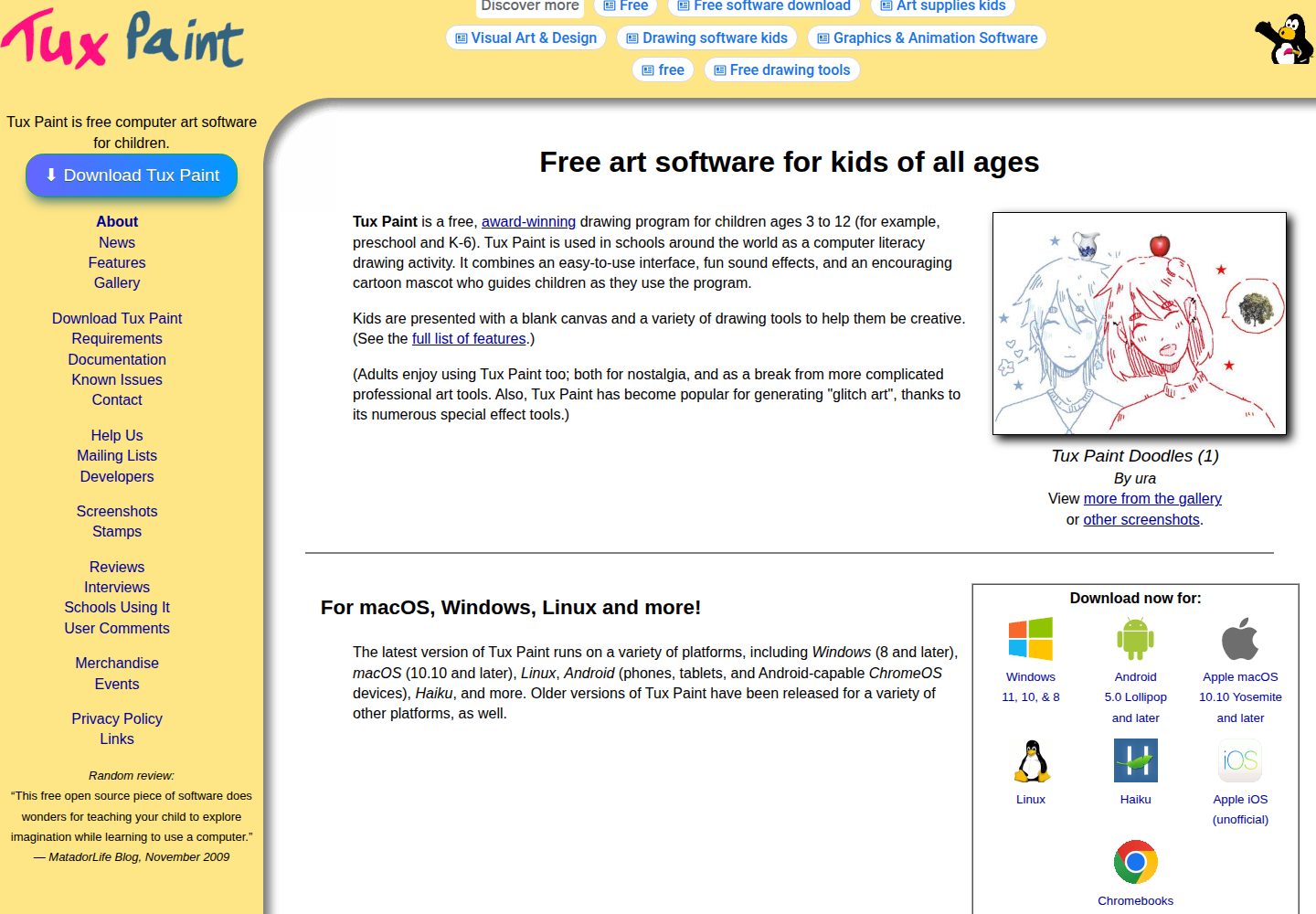 Tux Paint website screenshot
