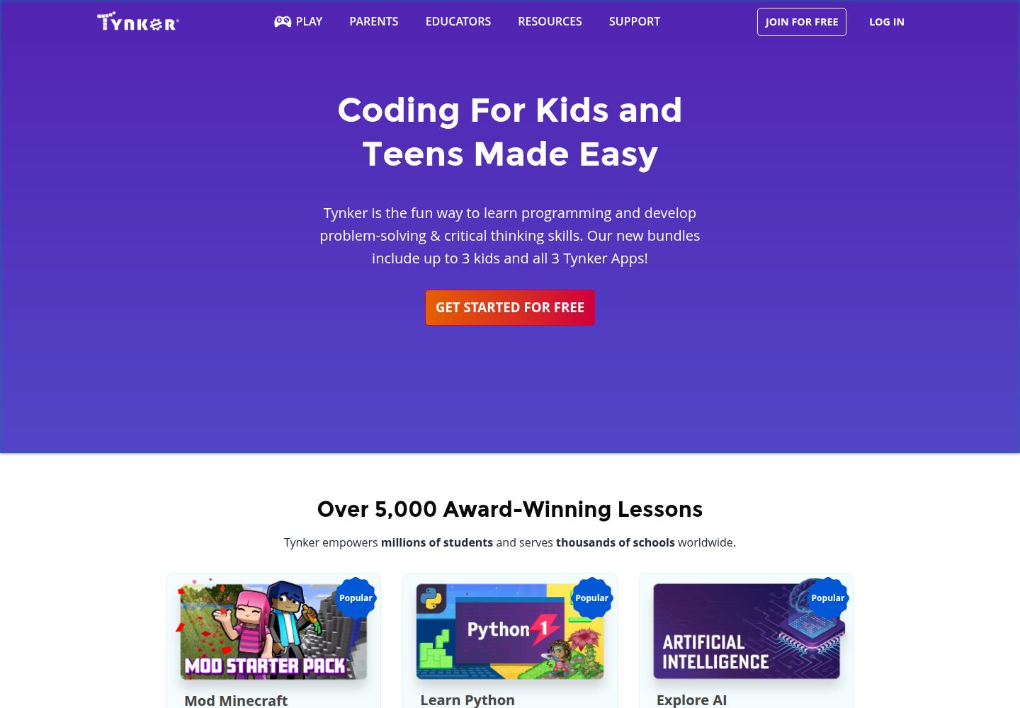 Tynker website screenshot