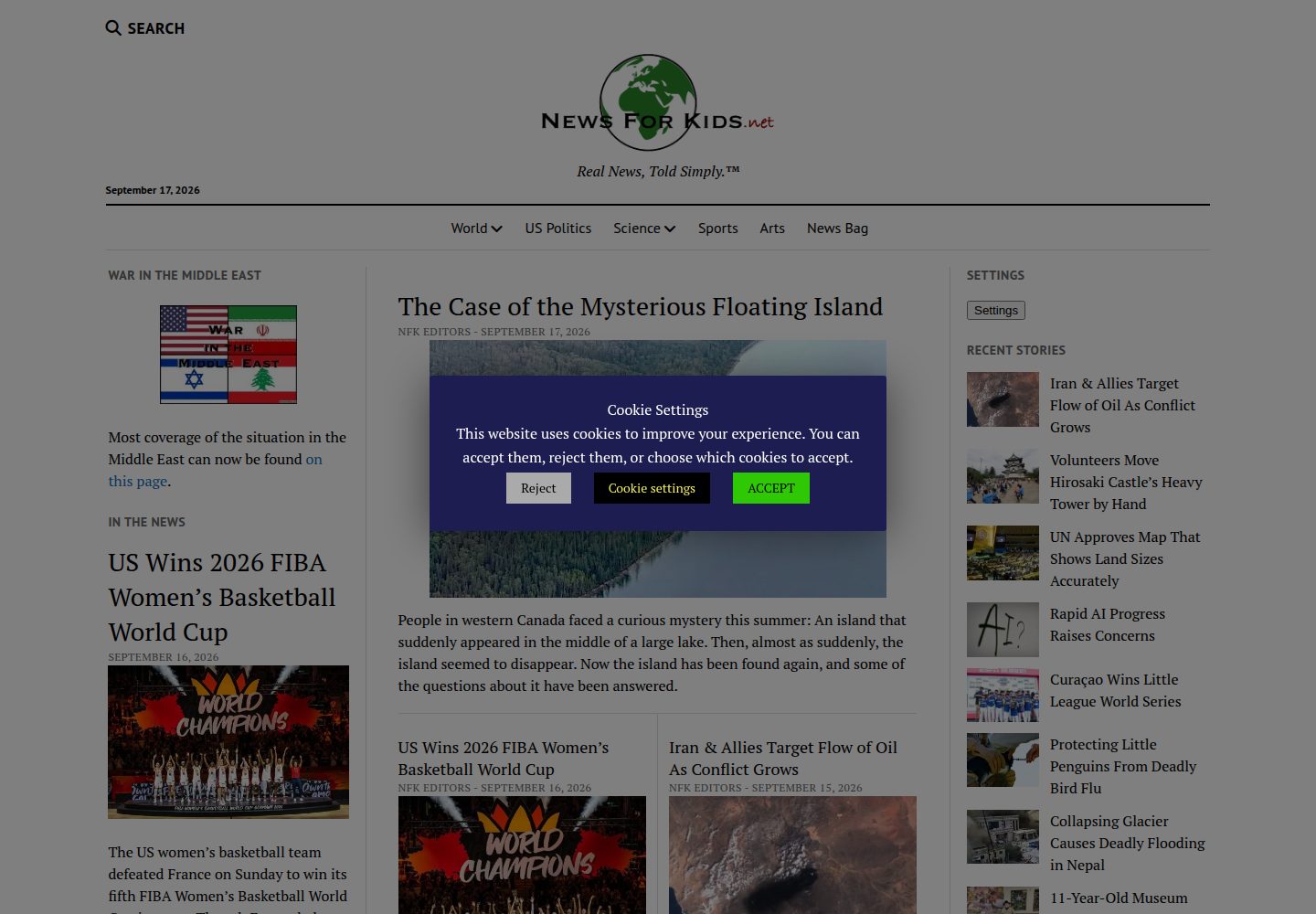 NewsForKids website screenshot