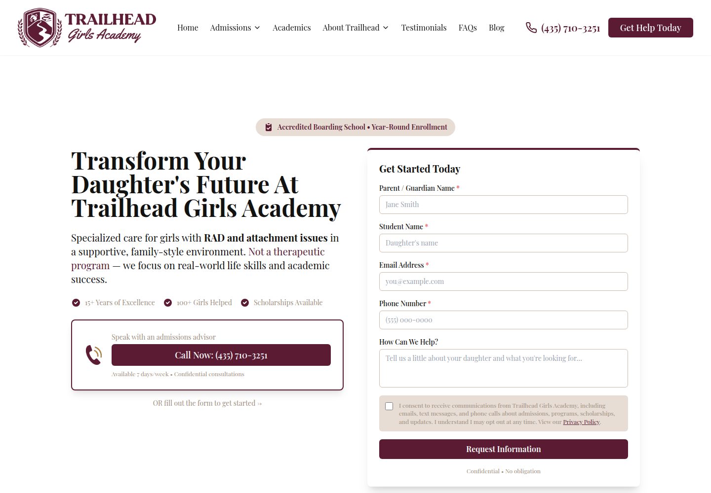 Life Quest Girls Academy website screenshot