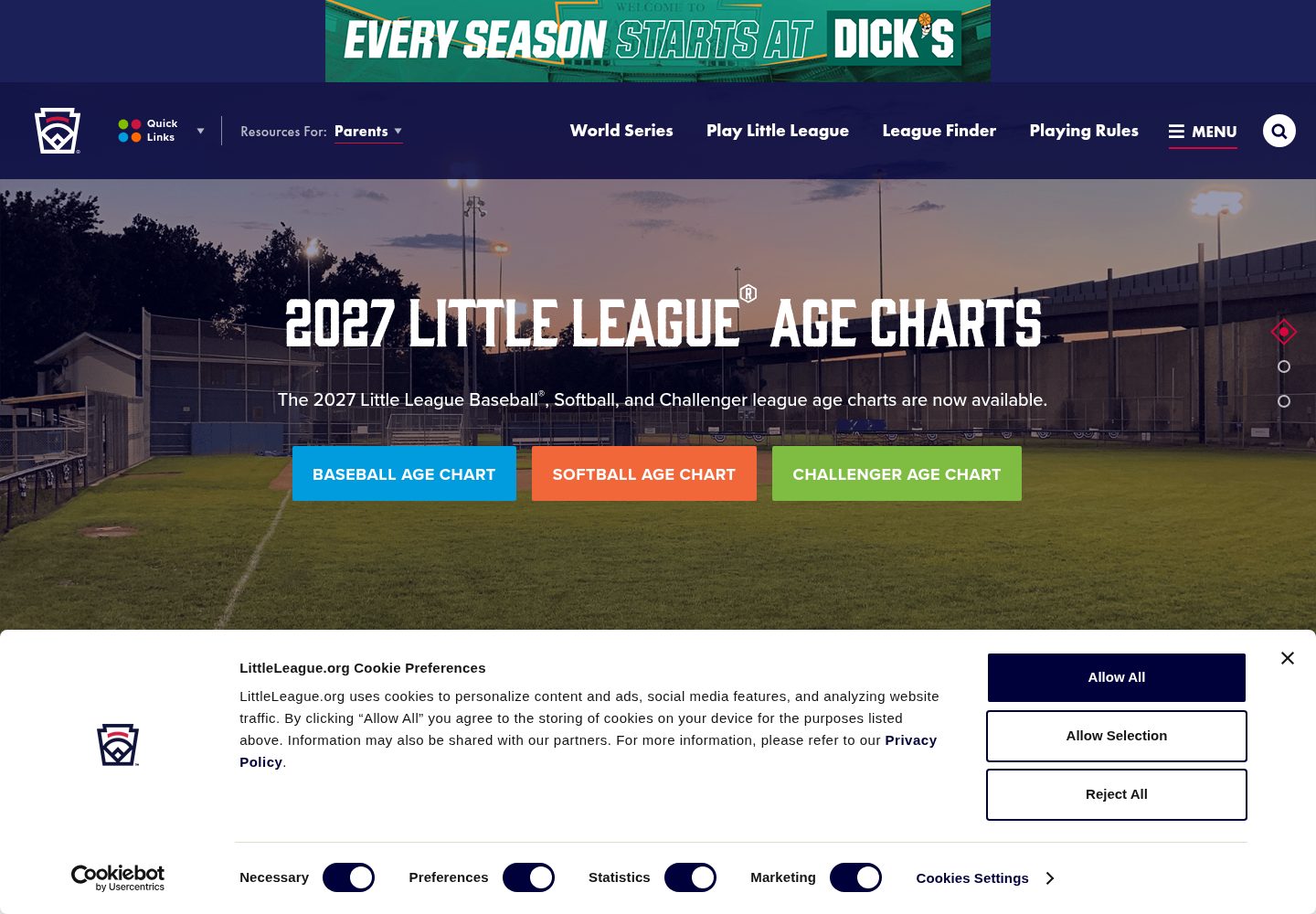 Little League website screenshot