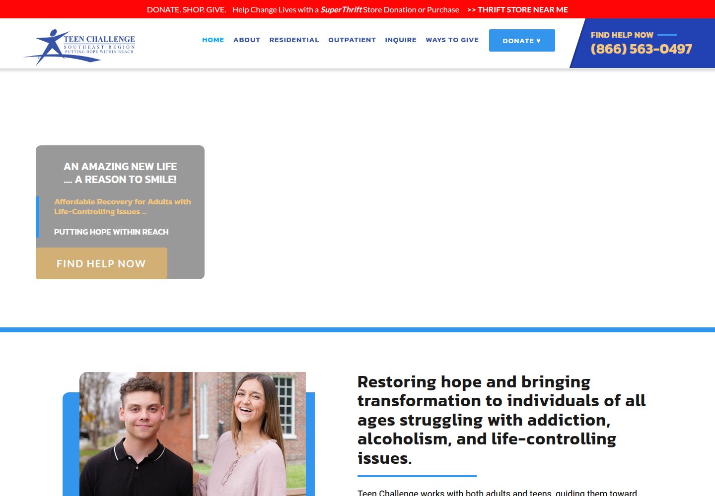 Adult & Teen Challenge website screenshot