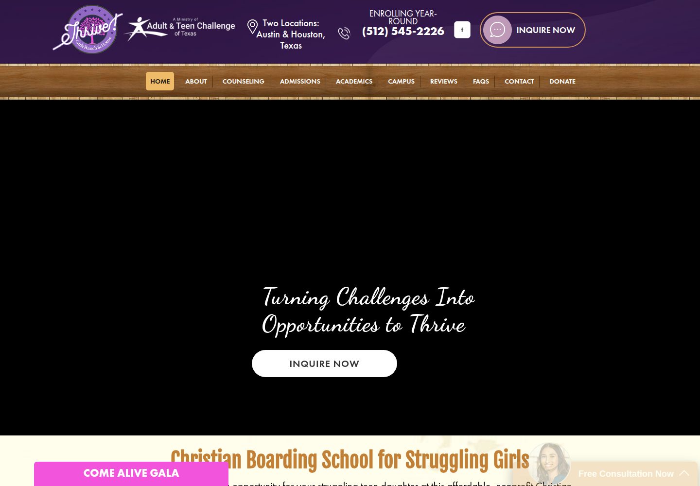 THRIVE Ranch for Troubled Girls website screenshot