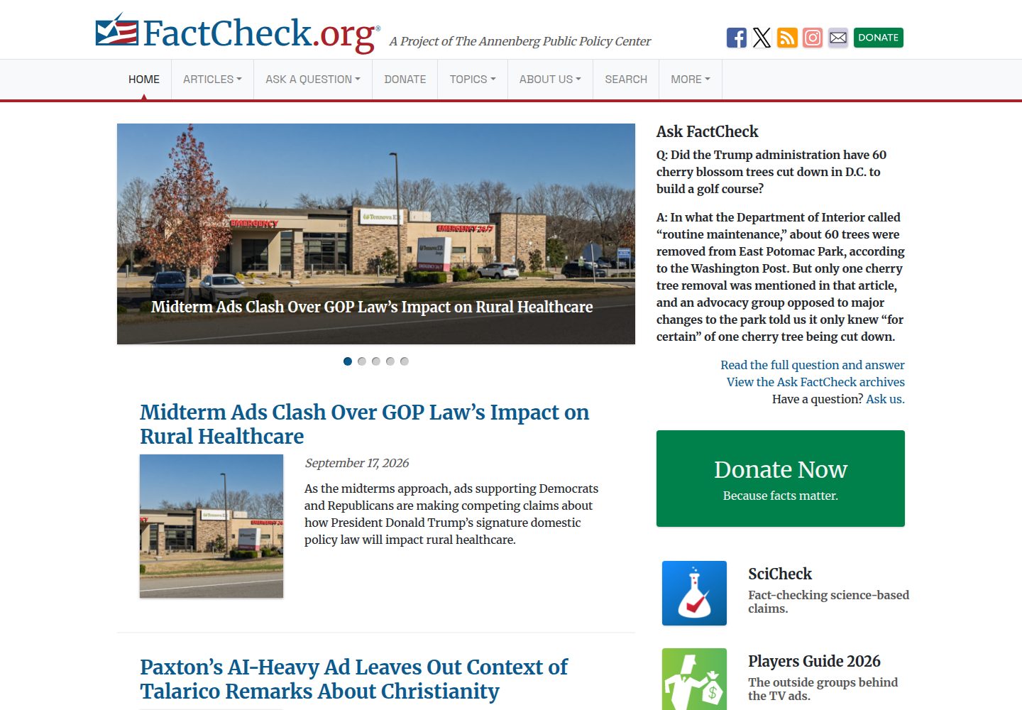 FactCheck.org website screenshot