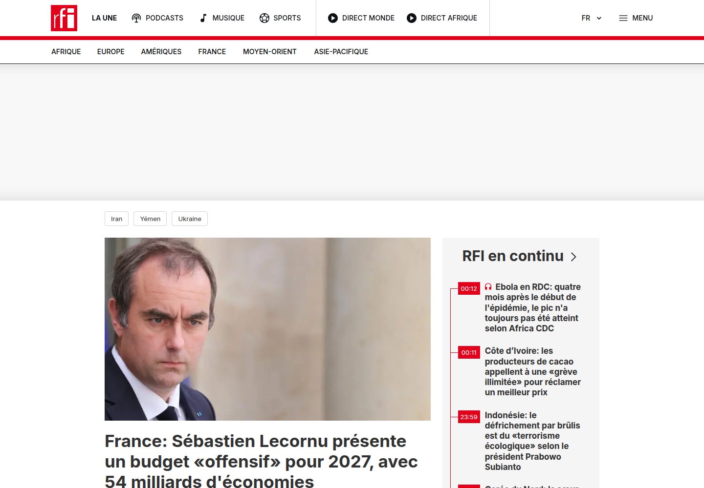 Radio France Internationale website screenshot