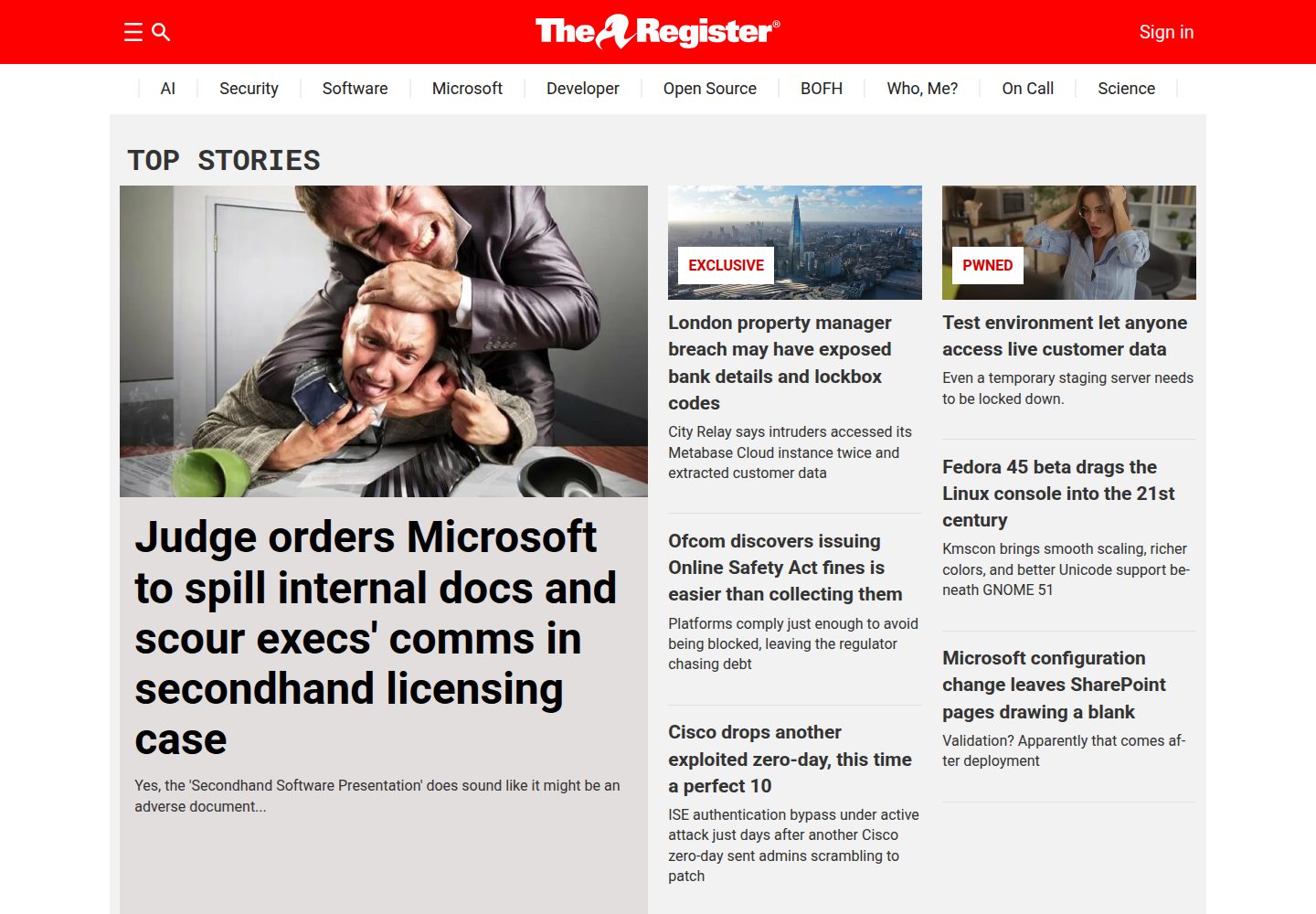 The Register website screenshot