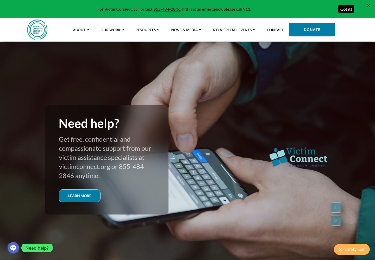 National Center for Victims of Crime website screenshot