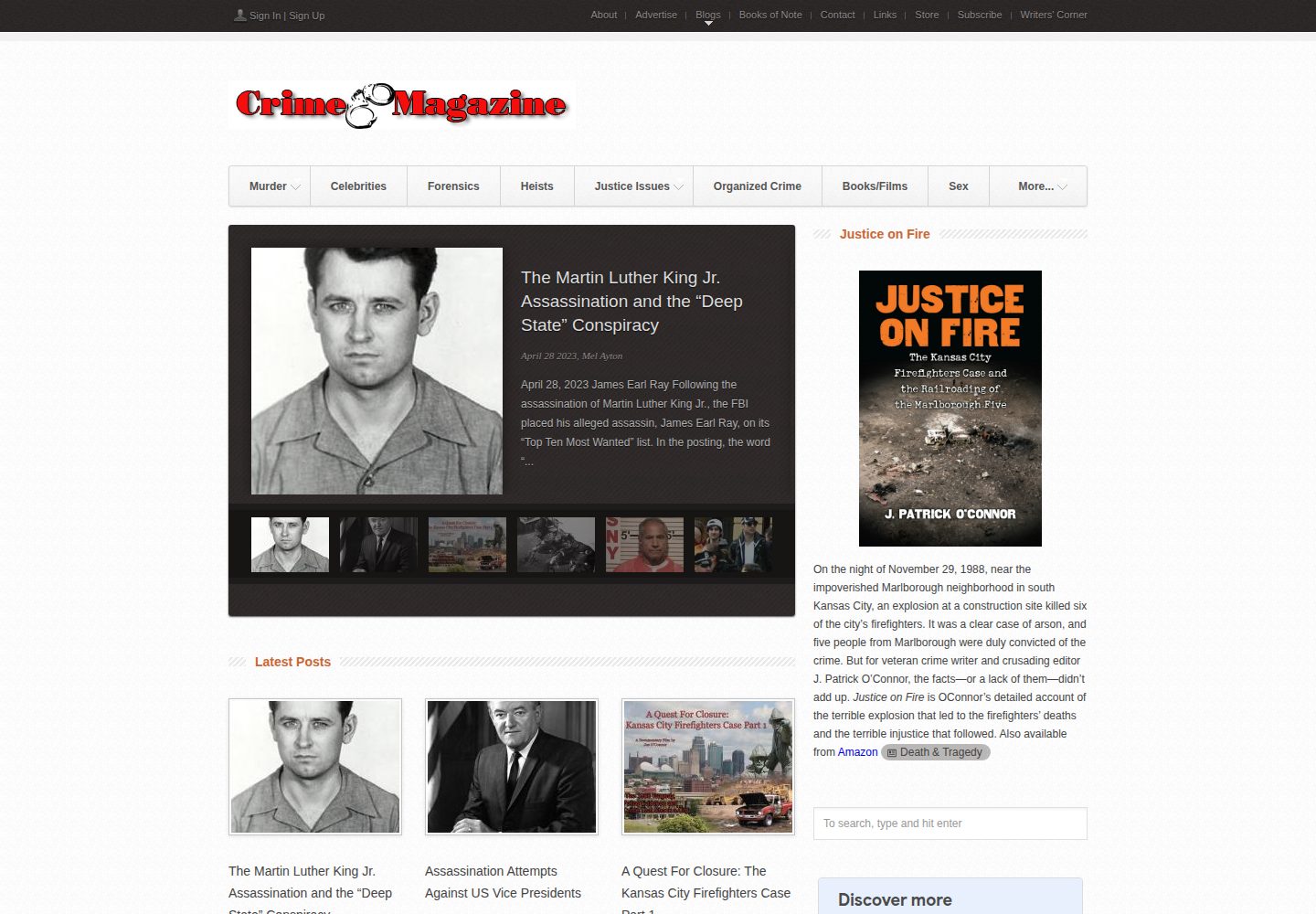 The Crime magazine website screenshot