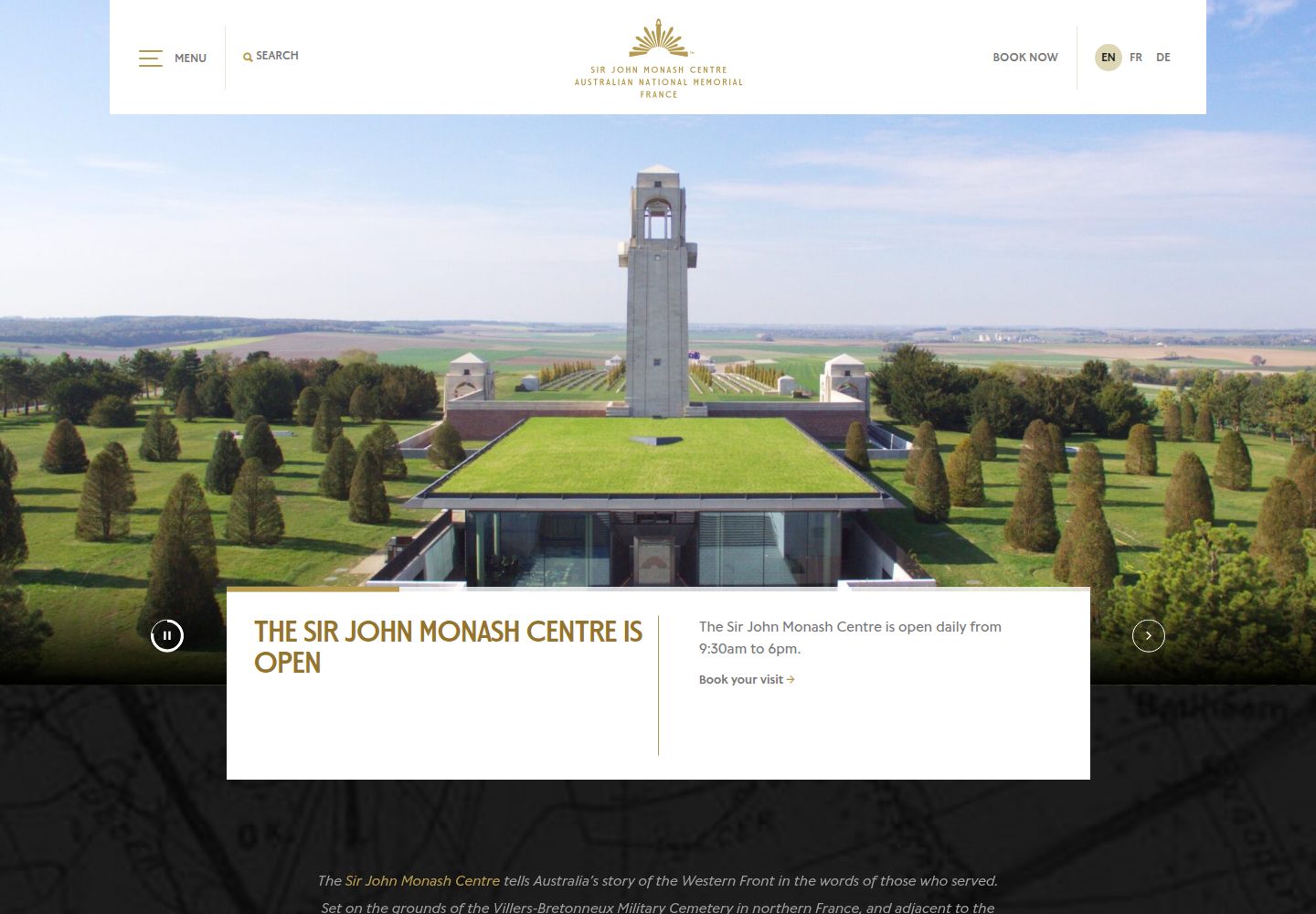 Sir John Monash Centre website screenshot