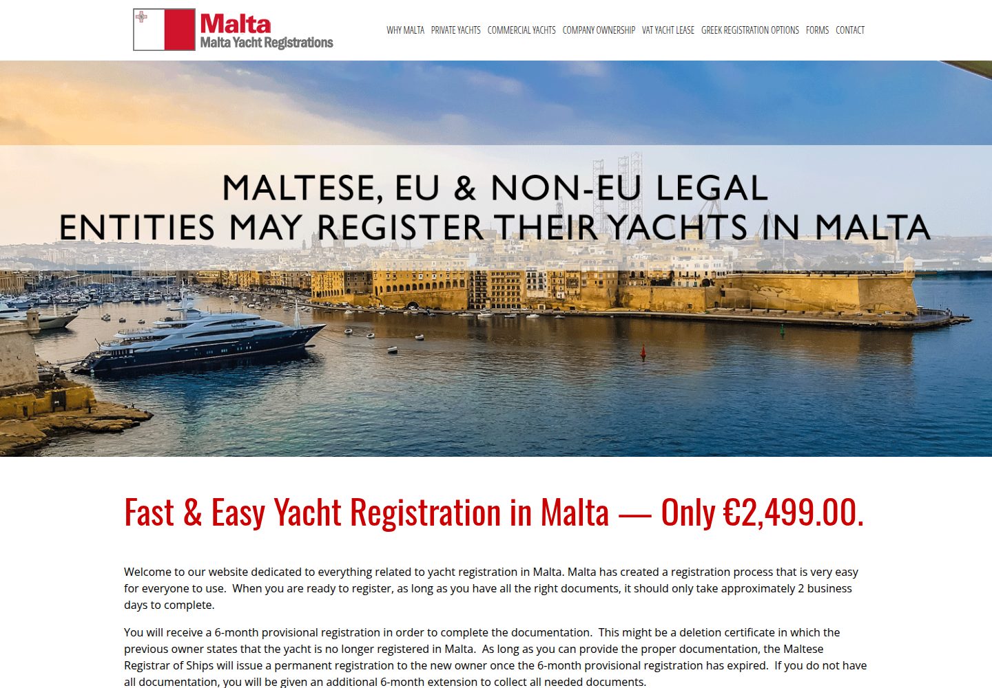 Malta Yacht Registrations website screenshot