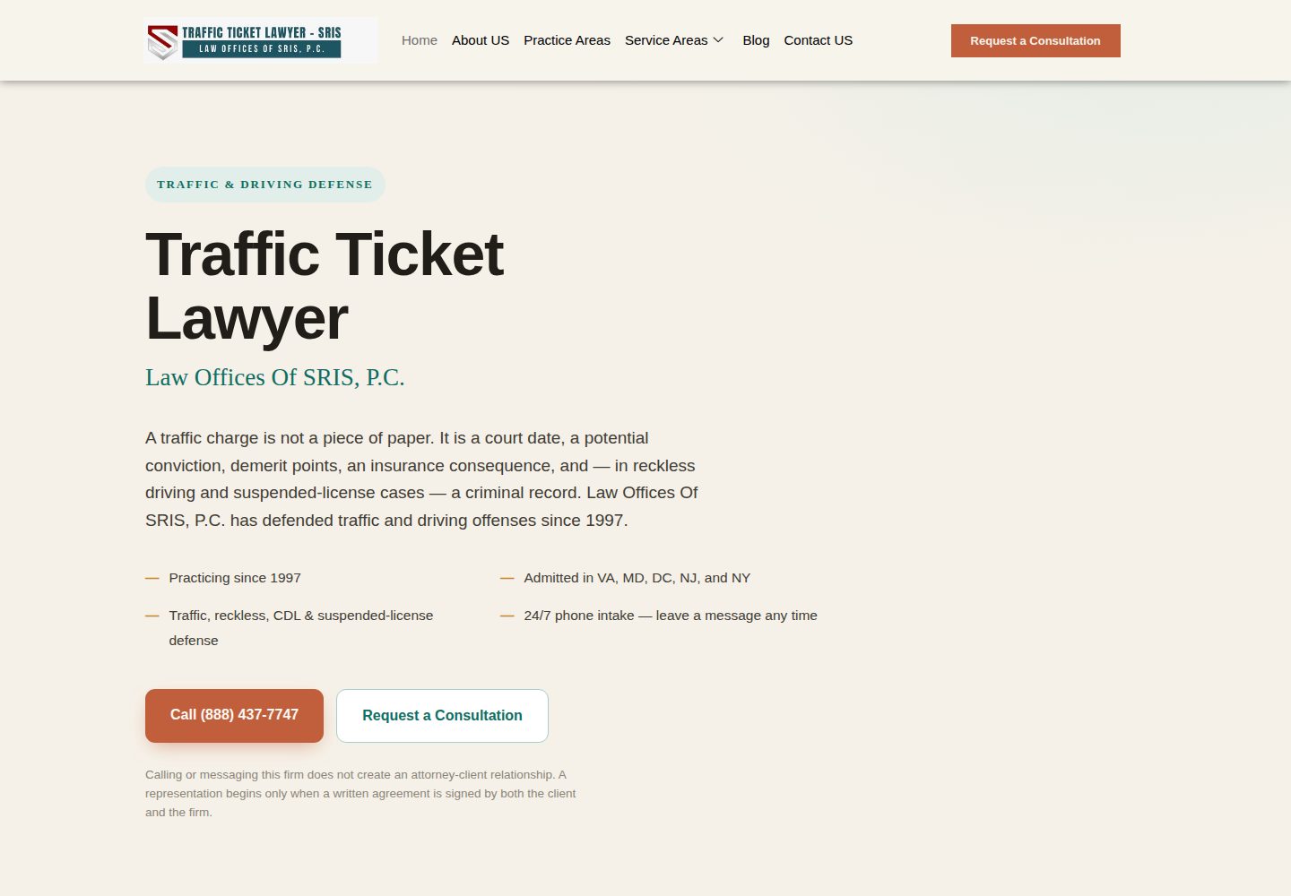 Traffic Ticket Lawyer website screenshot