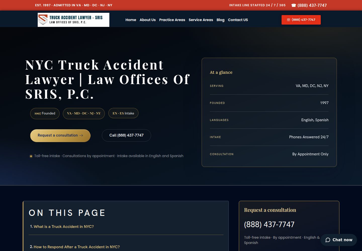 Truck Accident Lawyer NYC website screenshot
