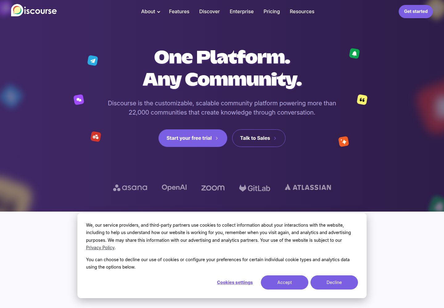 Discourse website screenshot
