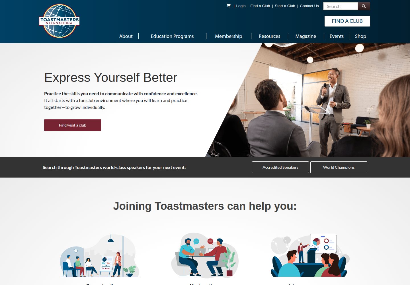 Toastmasters International website screenshot