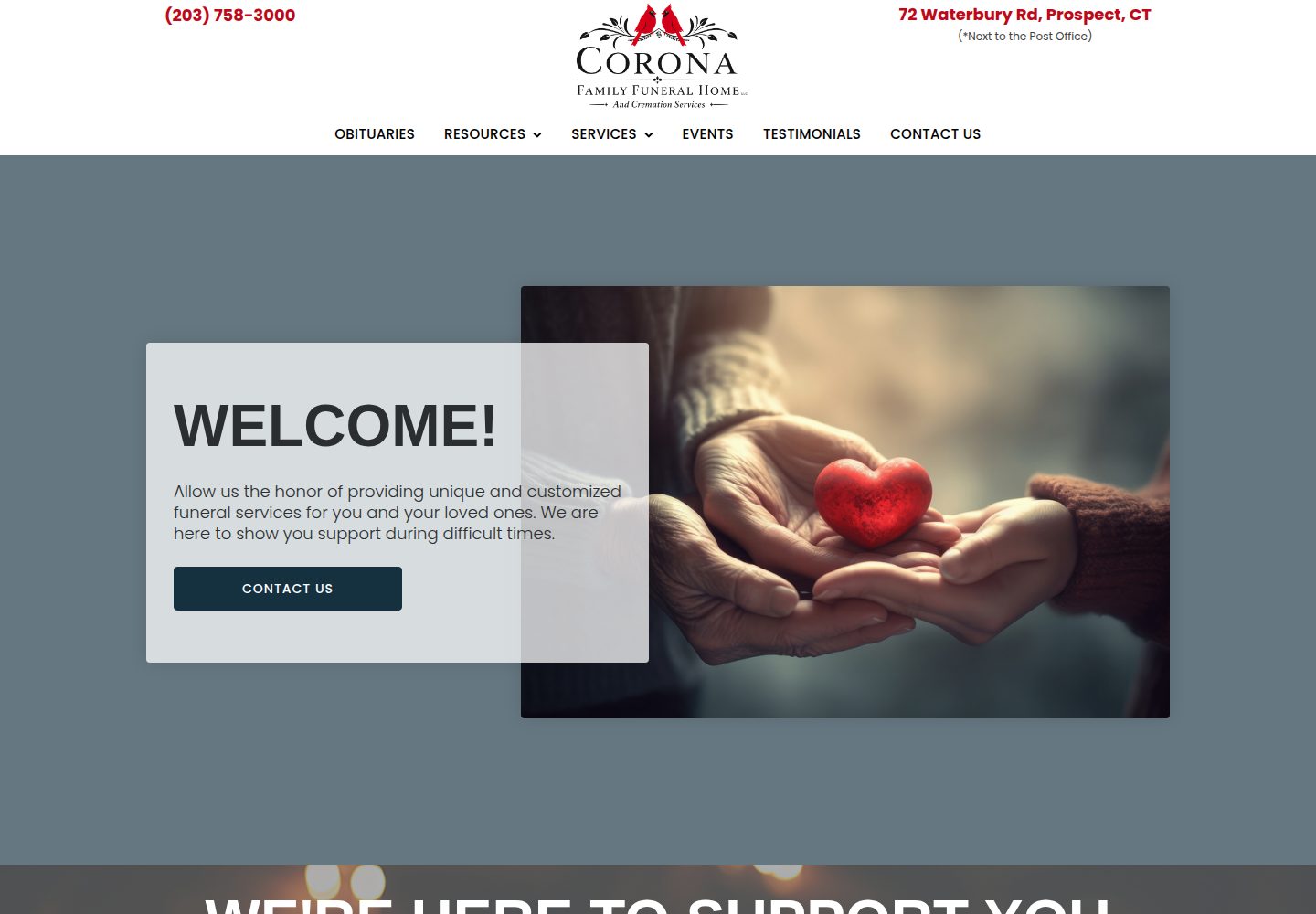 Community Funeral Home In Prospect CT website screenshot
