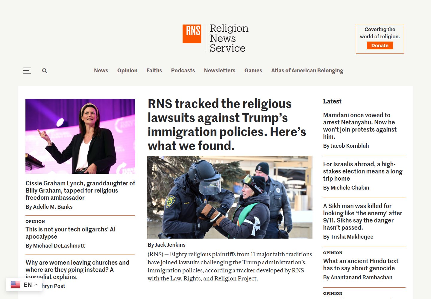 Religion News Service website screenshot