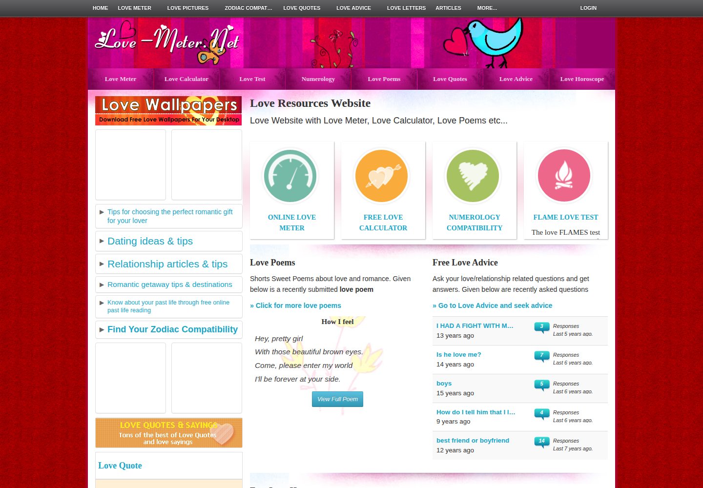 Love Meter website screenshot