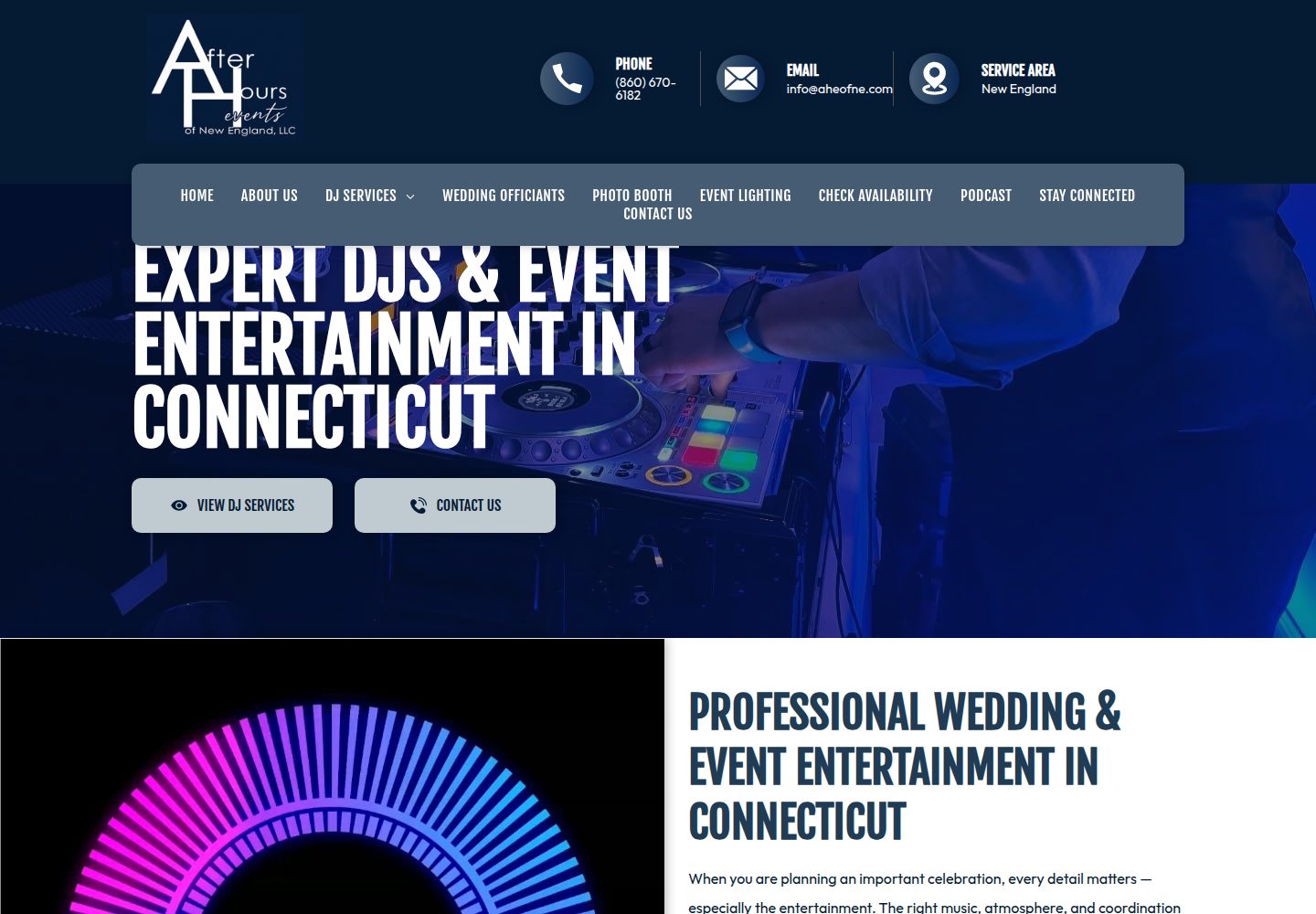 After Hours Events of New England Wedding DJ website screenshot