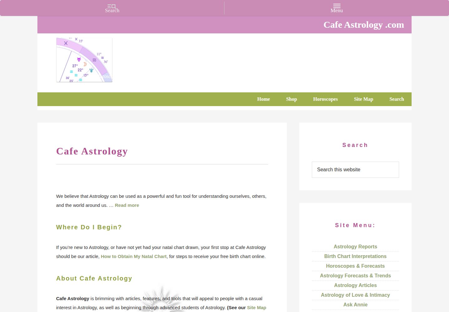 Cafe Astrology website screenshot
