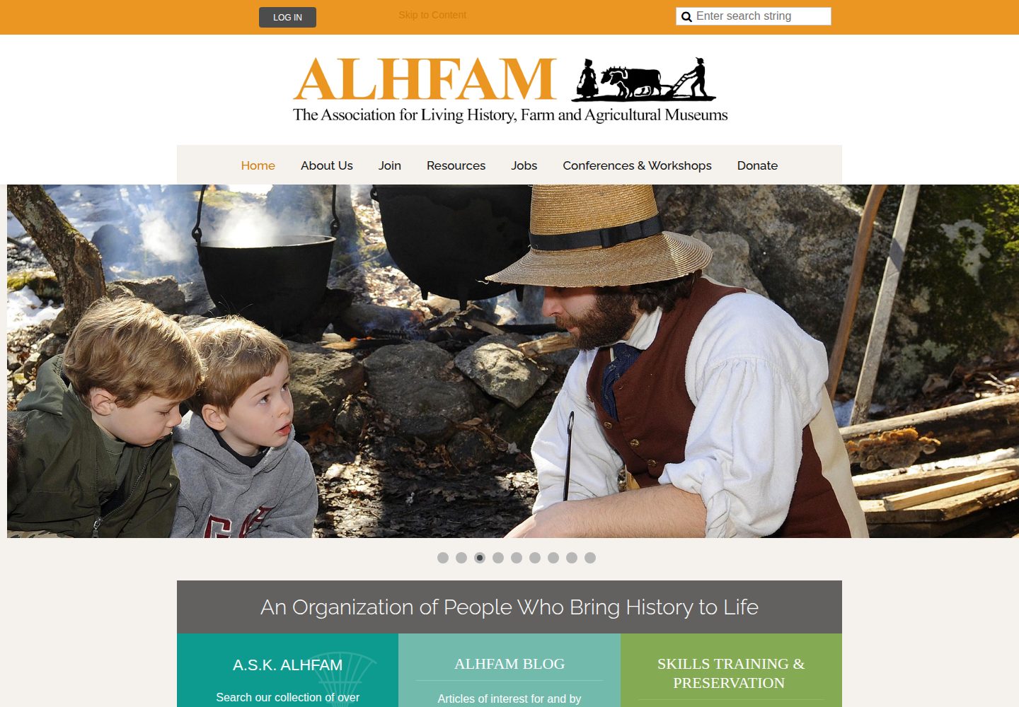 The Association for Living History website screenshot