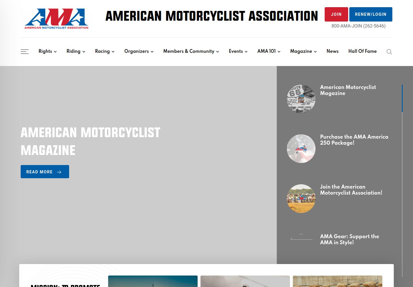American Motorcyclist Association website screenshot