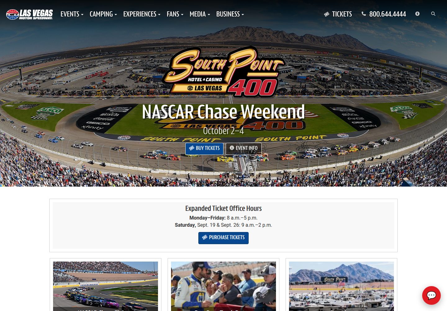 Las Vegas Motor Speedway website screenshot