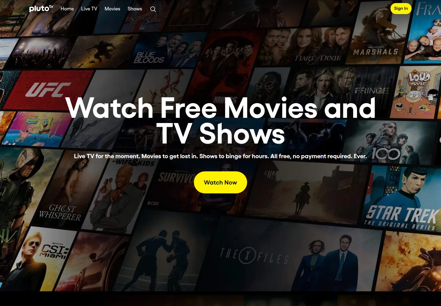 Pluto TV website screenshot