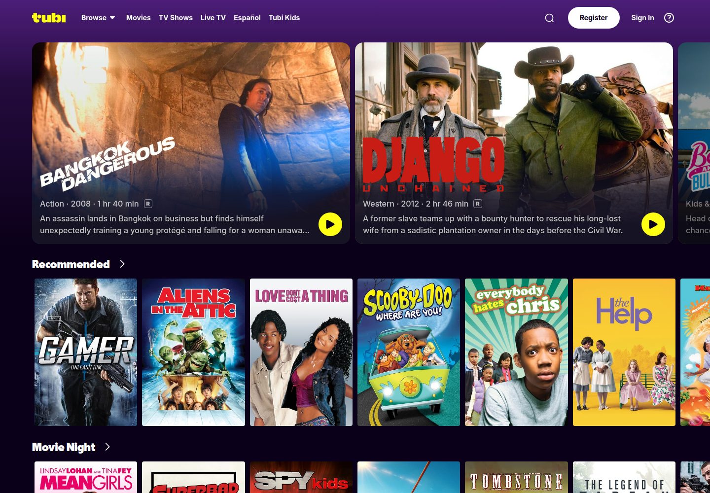 Tubi website screenshot