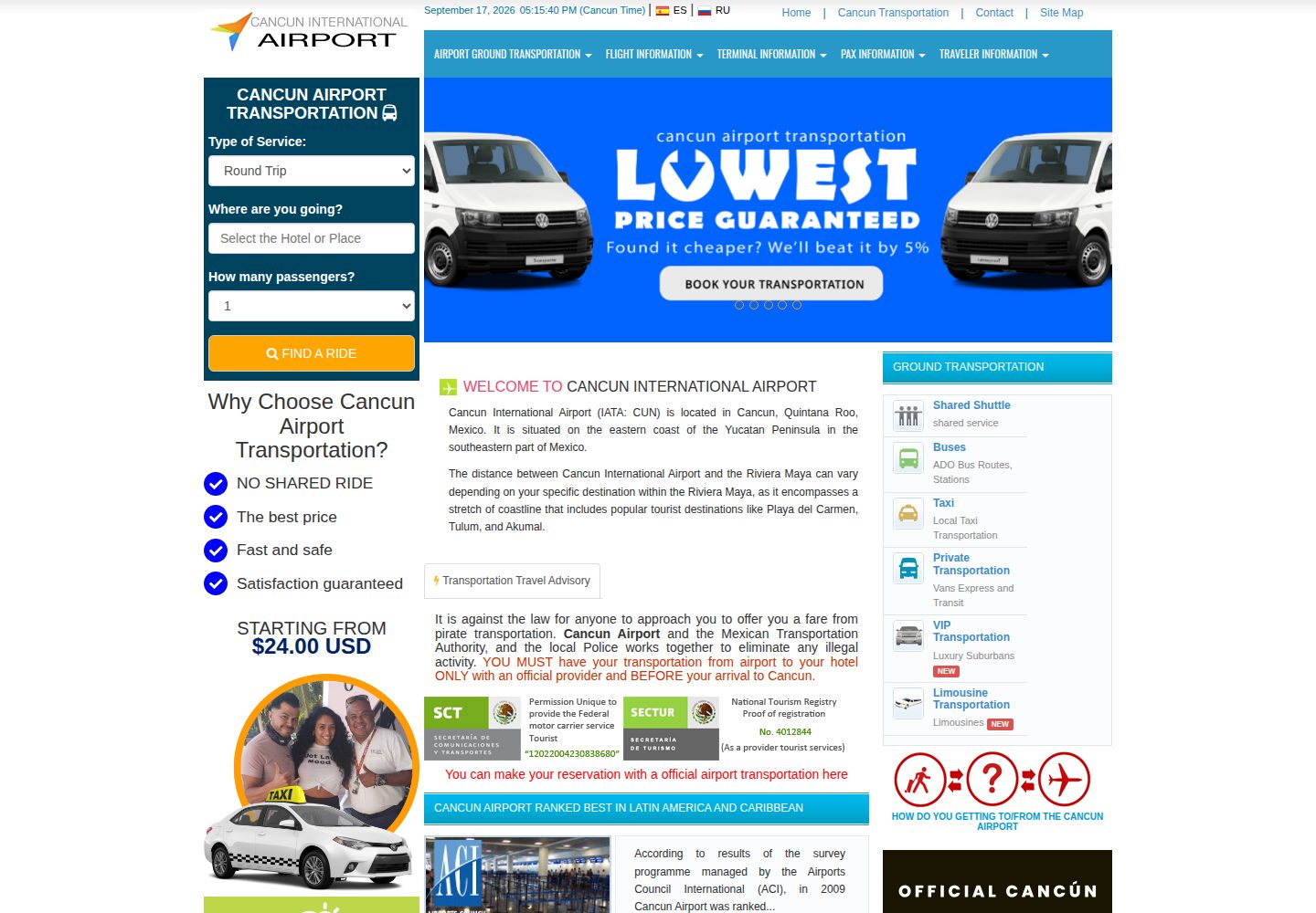 Cancun Transfers website screenshot