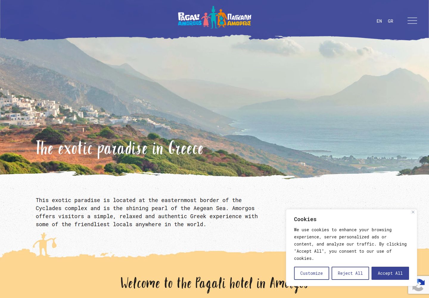 Pagali Hotel - Amorgos Hotels website screenshot