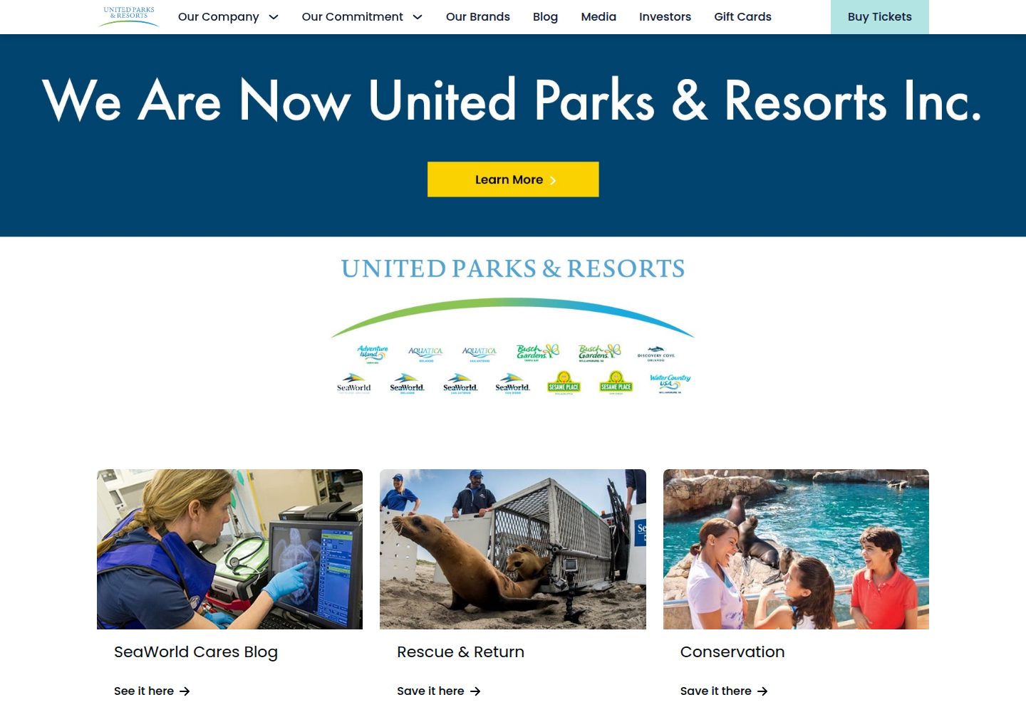 Sea World Parks website screenshot