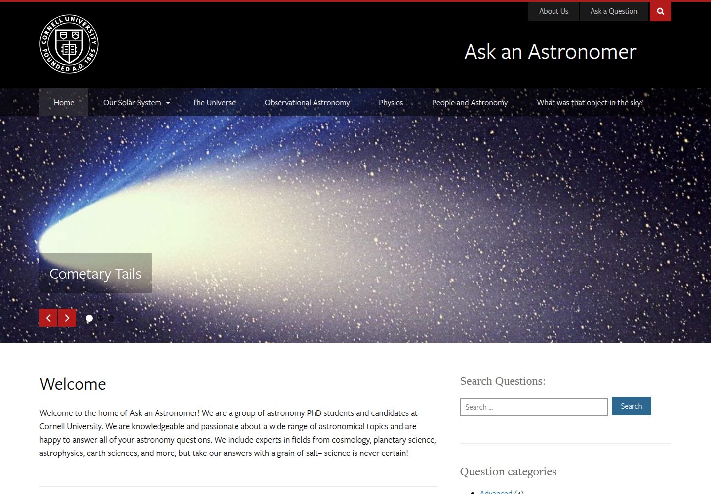 Ask an Astronomer website screenshot