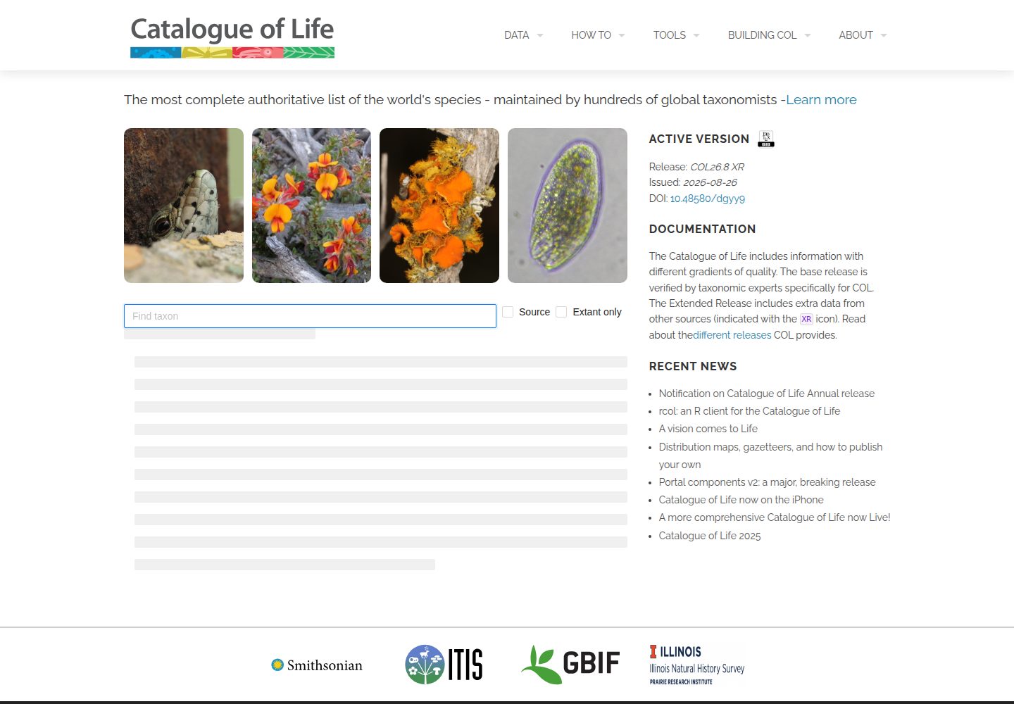 Catalogue of Life website screenshot