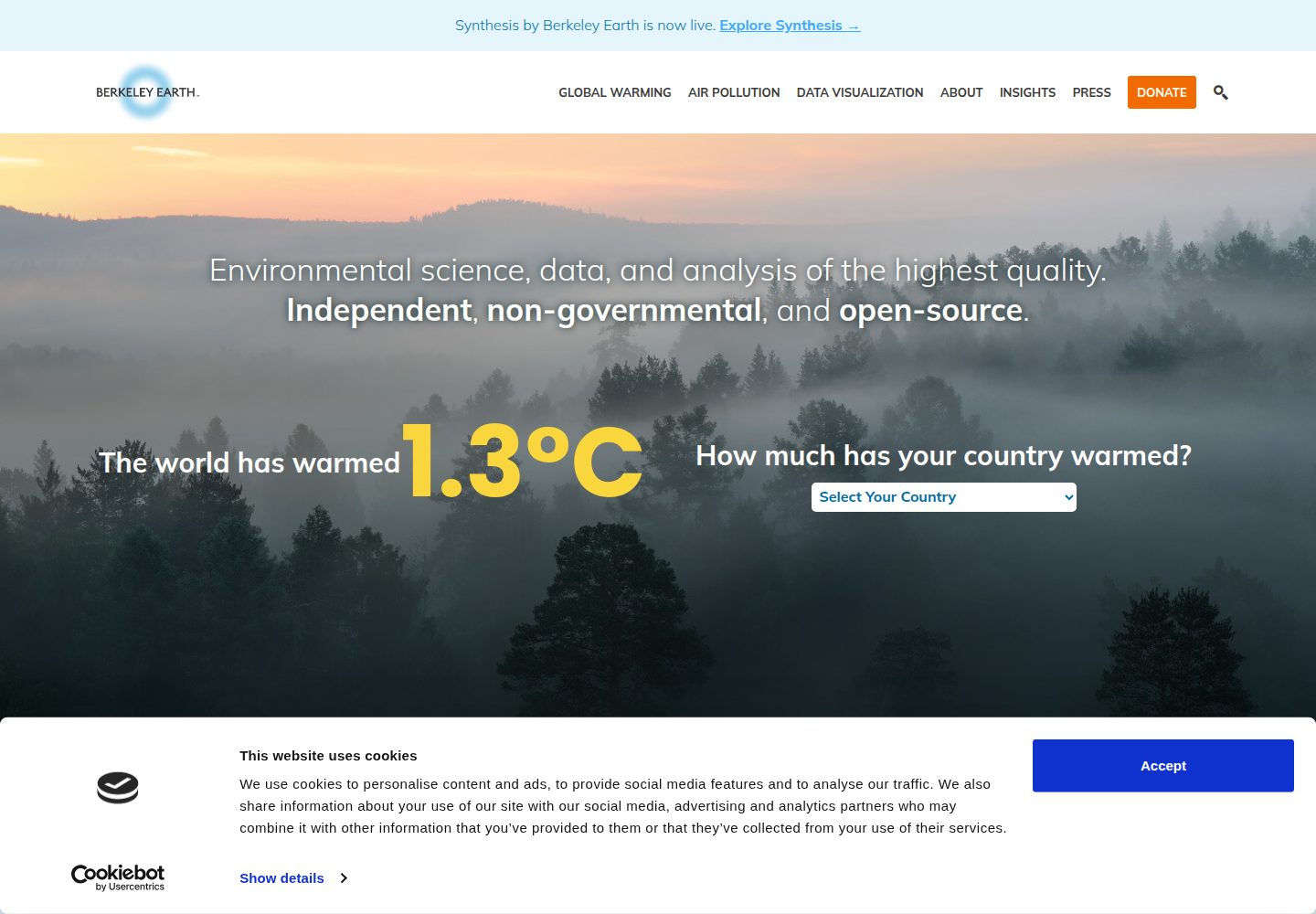 Berkeley Earth website screenshot