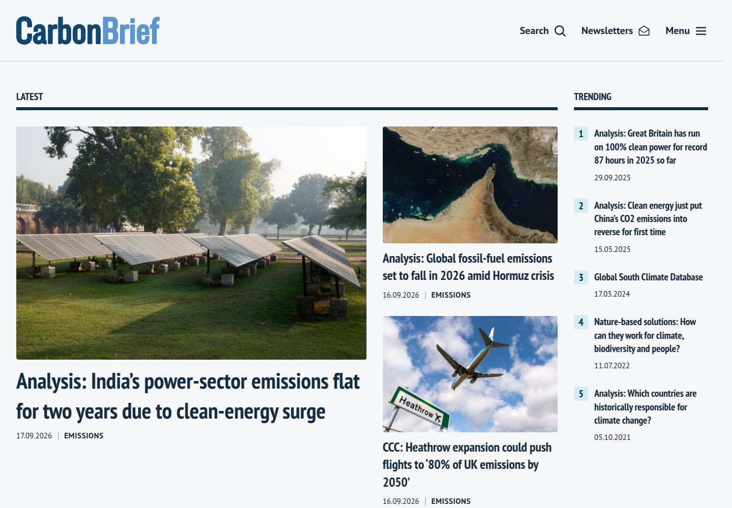 Carbon Brief website screenshot
