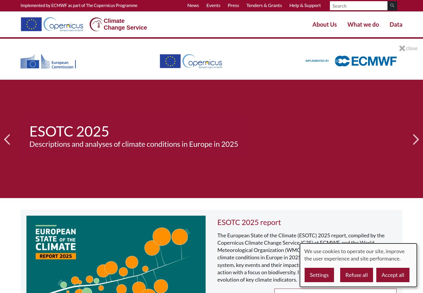 Copernicus Climate Change Service website screenshot