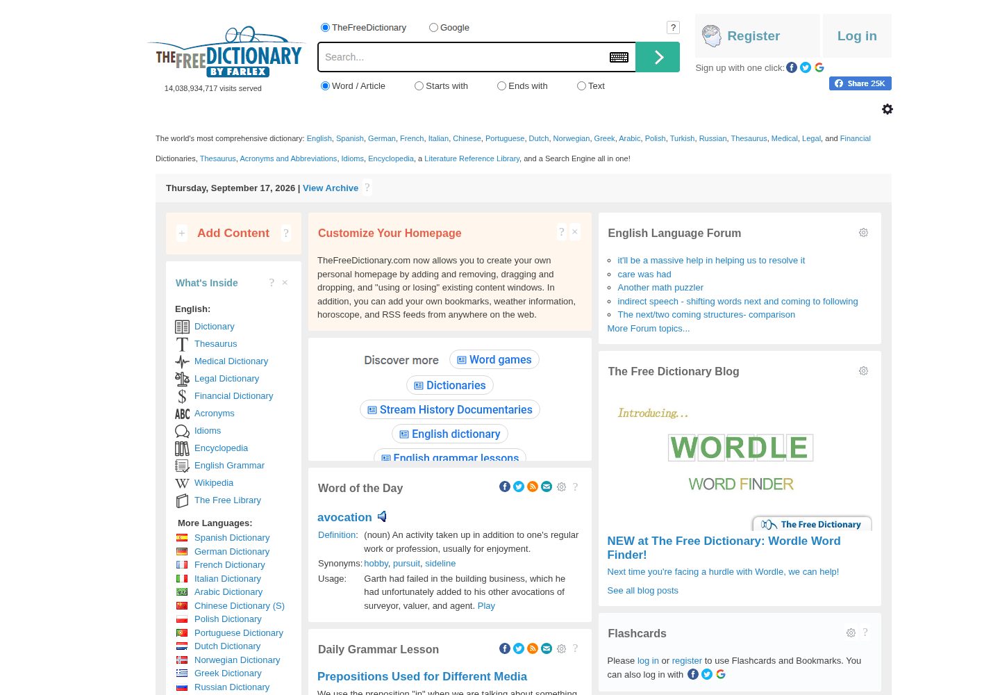 The Free Dictionary website screenshot