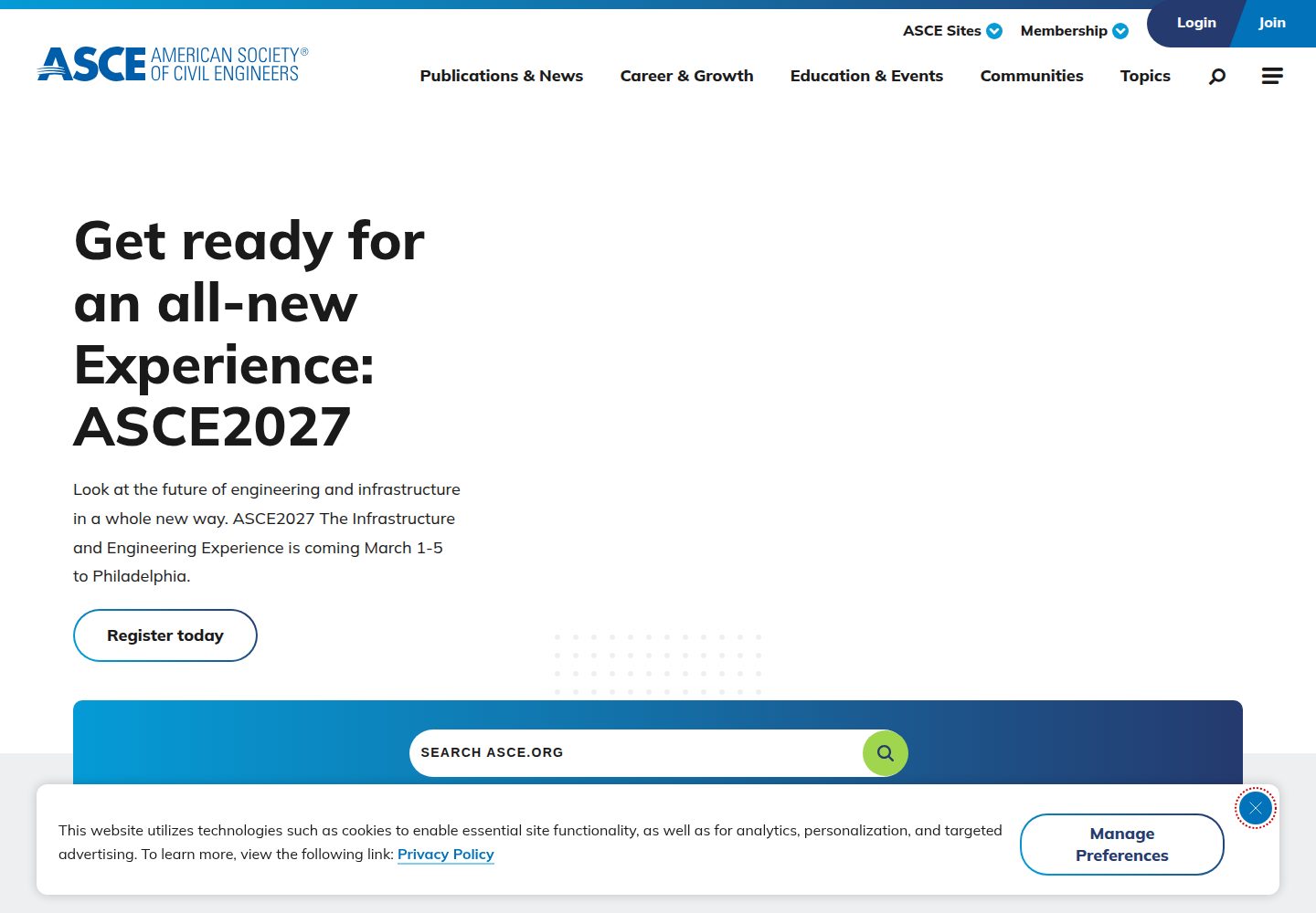 American Society of Civil Engineers website screenshot
