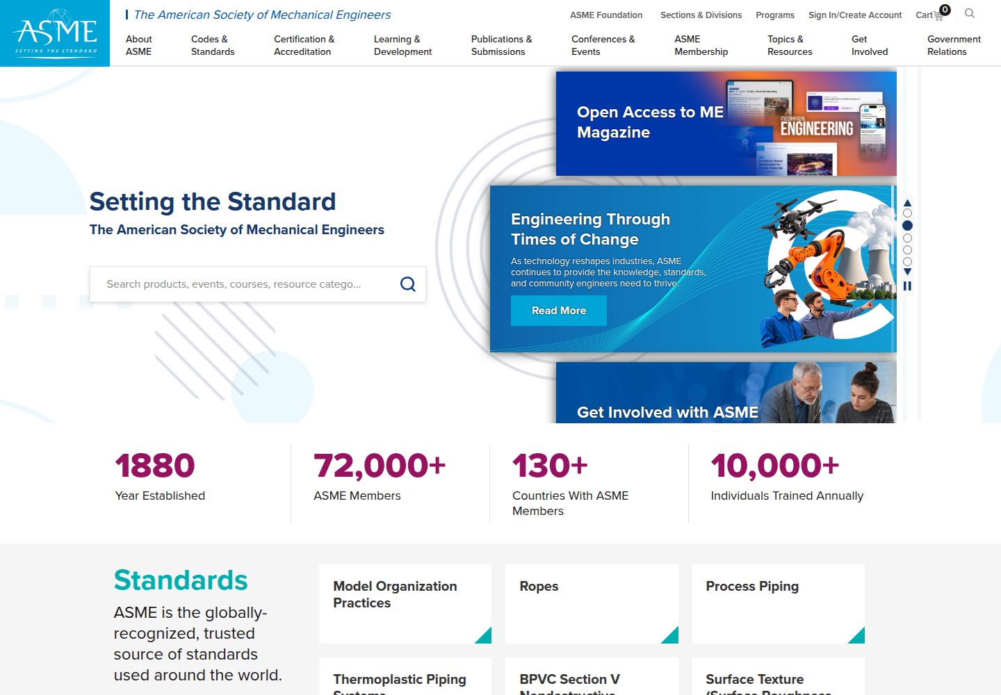 American Society of Mechanical Engineers website screenshot