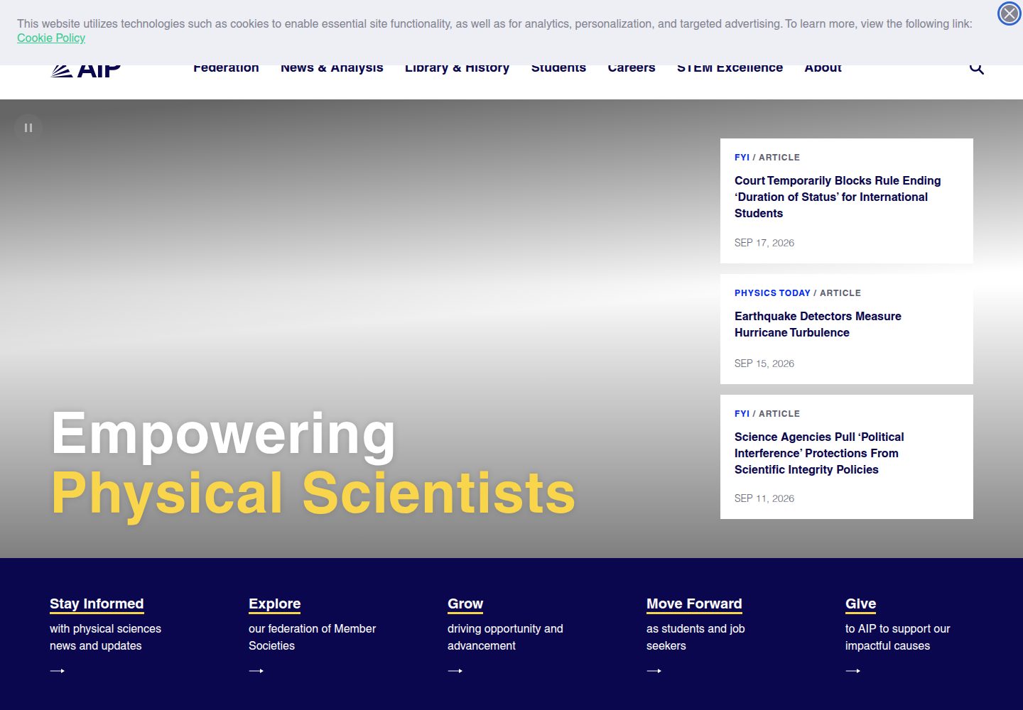 American Institute of Physics website screenshot
