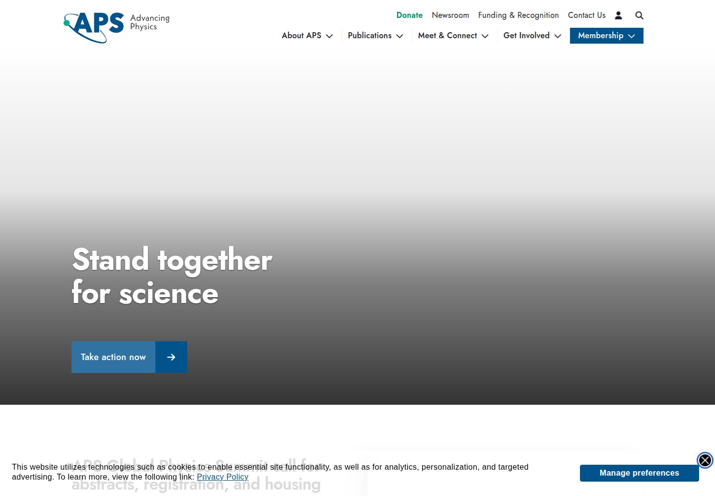 American Physics Society website screenshot