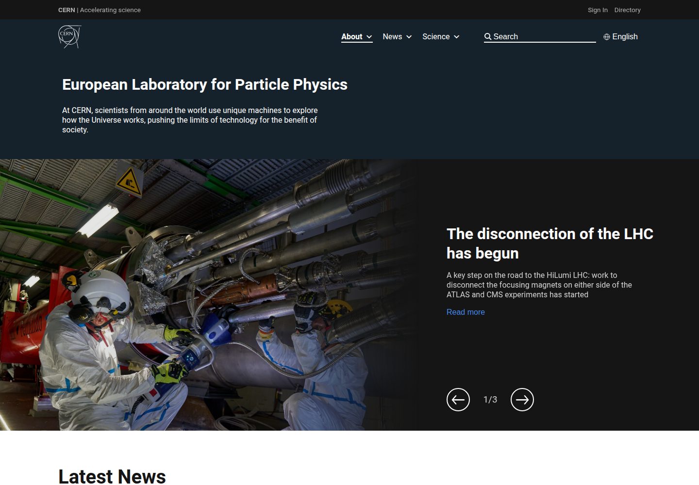 CERN website screenshot
