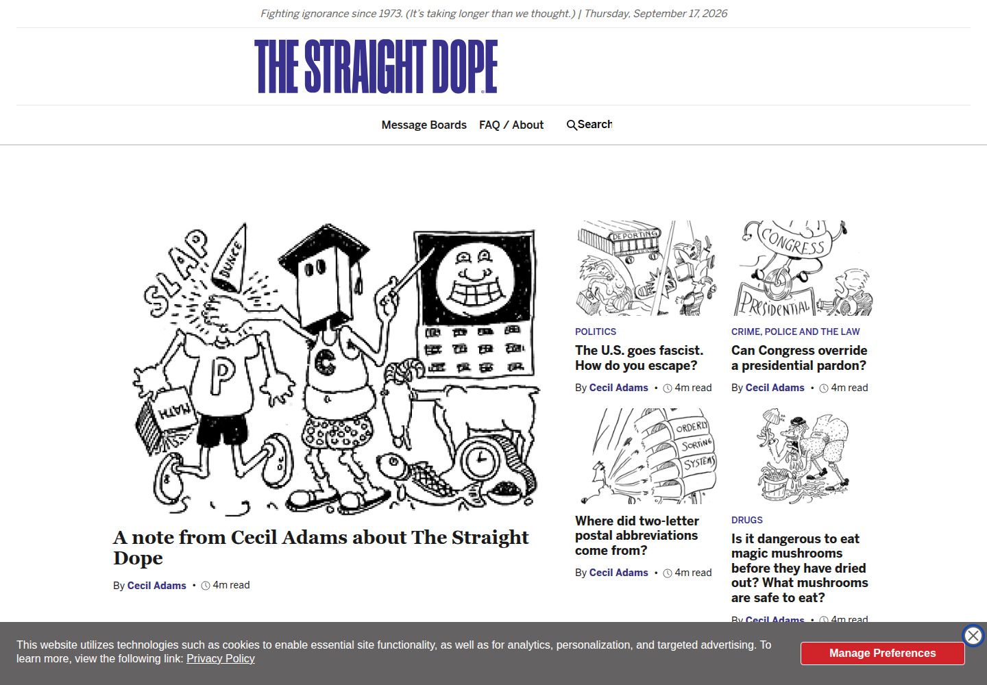 The Straight Dope website screenshot