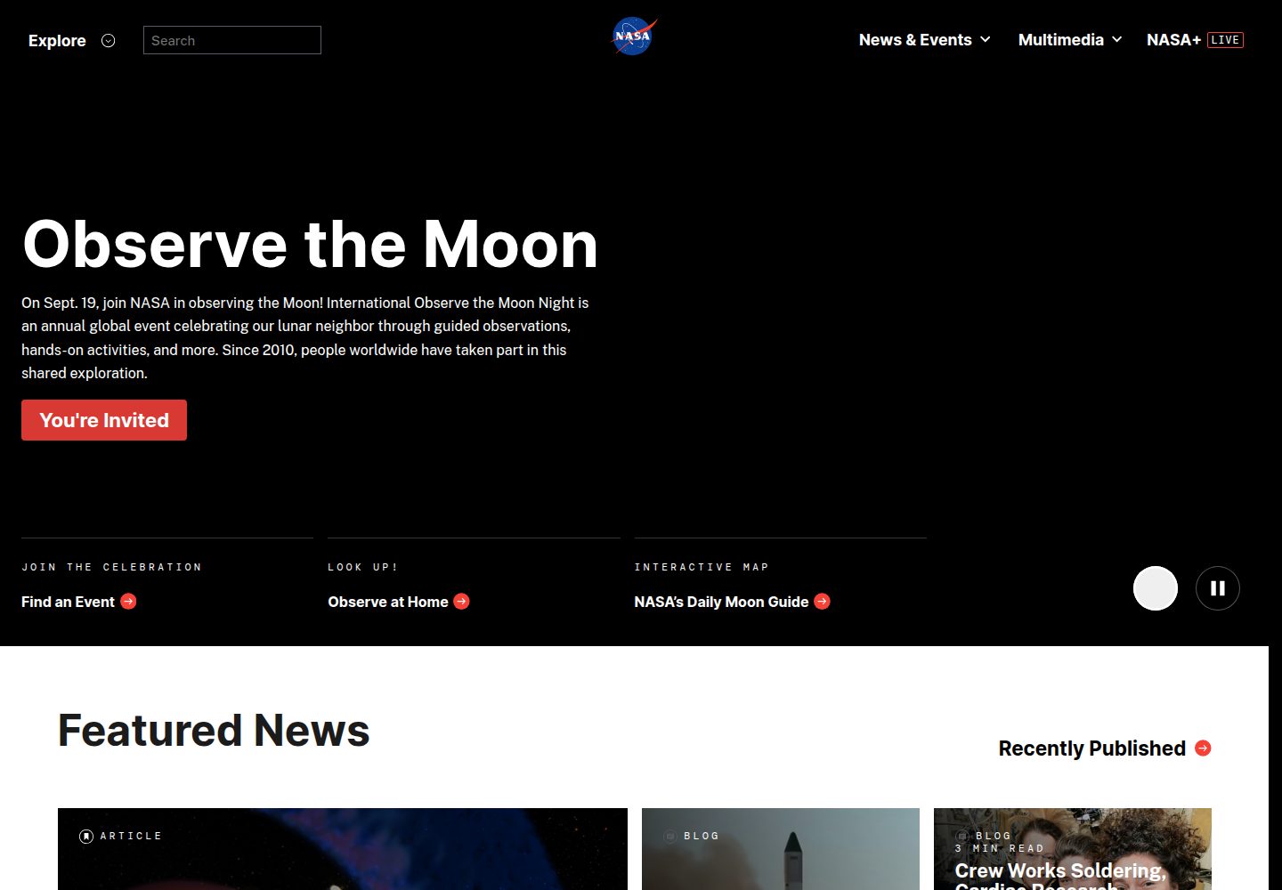 NASA website screenshot
