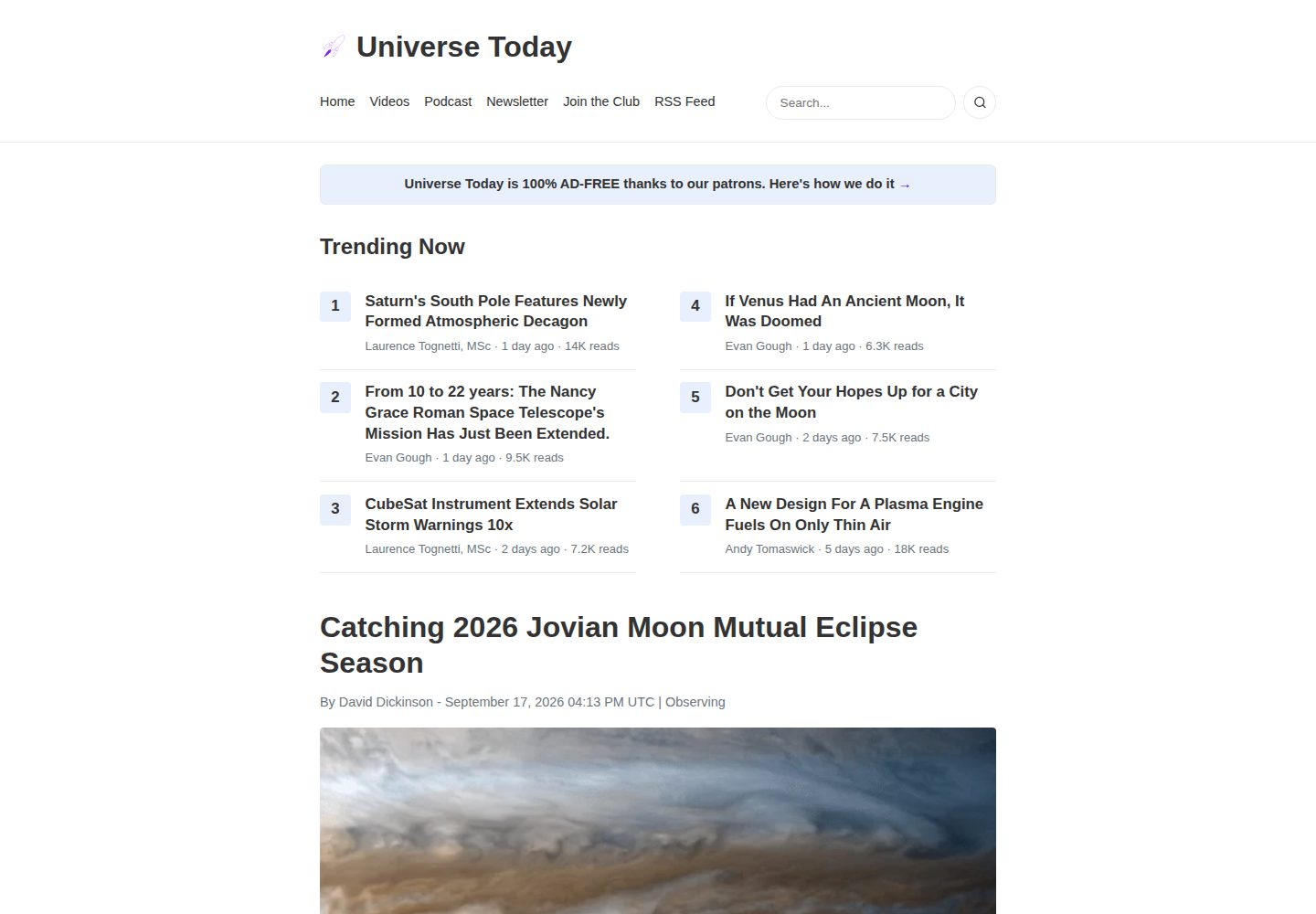 Universe Today website screenshot